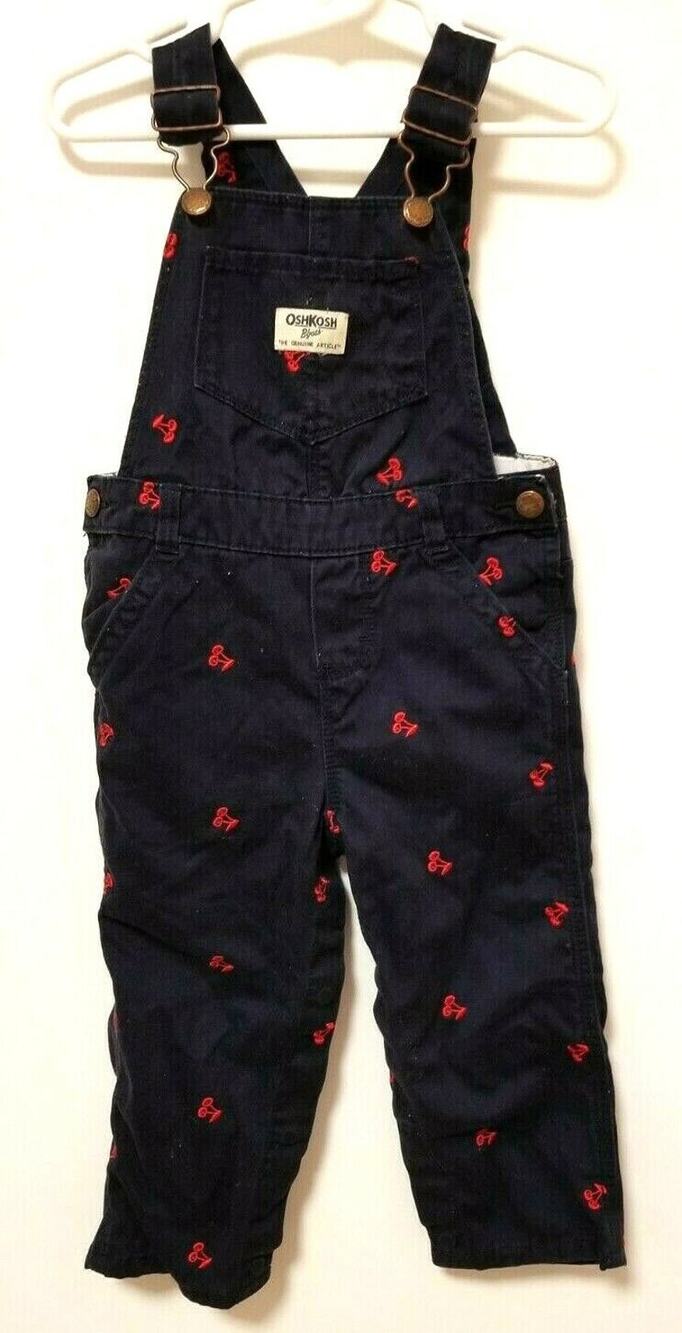 OshKosh Blue Embroidered Overalls Cherries Baby Girl Size 24 Months